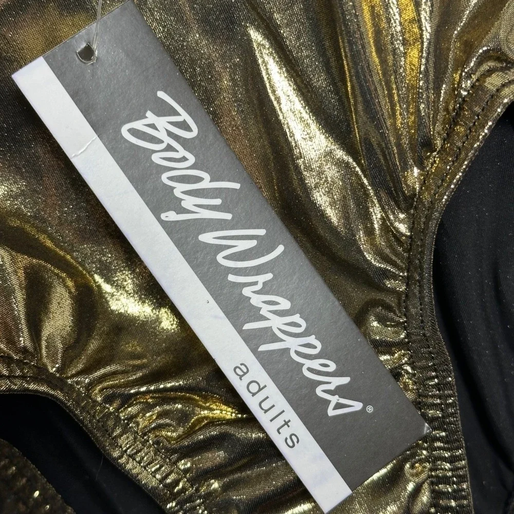 Body Wrappers Metallic Gold Long Sleeve Mock Neck Leotard adult XS NWT